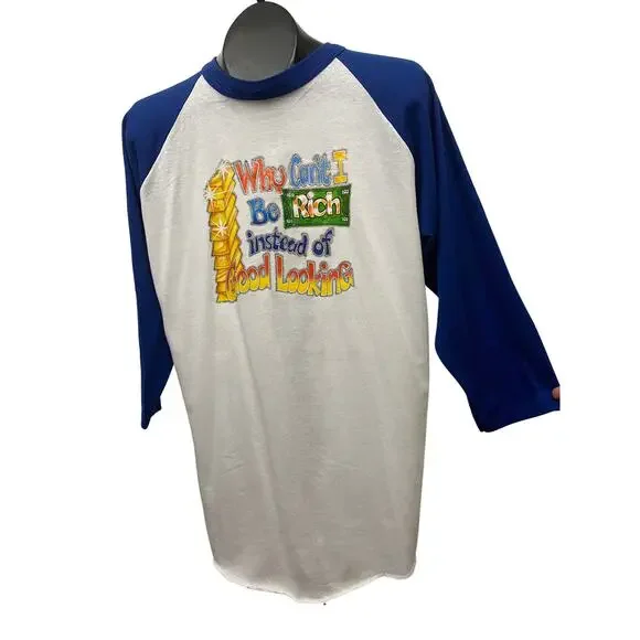 Vinatge 1980s Humorous Baseball T Shirt Iron On Graphics / Women’s Large - Picture 2 of 7